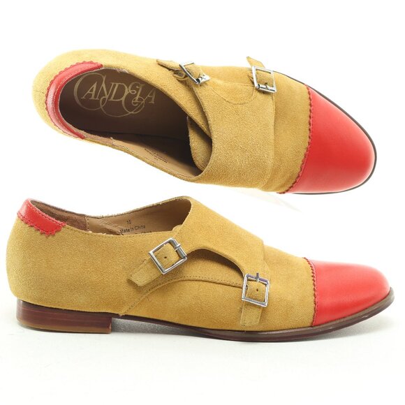 Andrea Women's Tan and Red Buckle Loafers - Picture 1 of 16